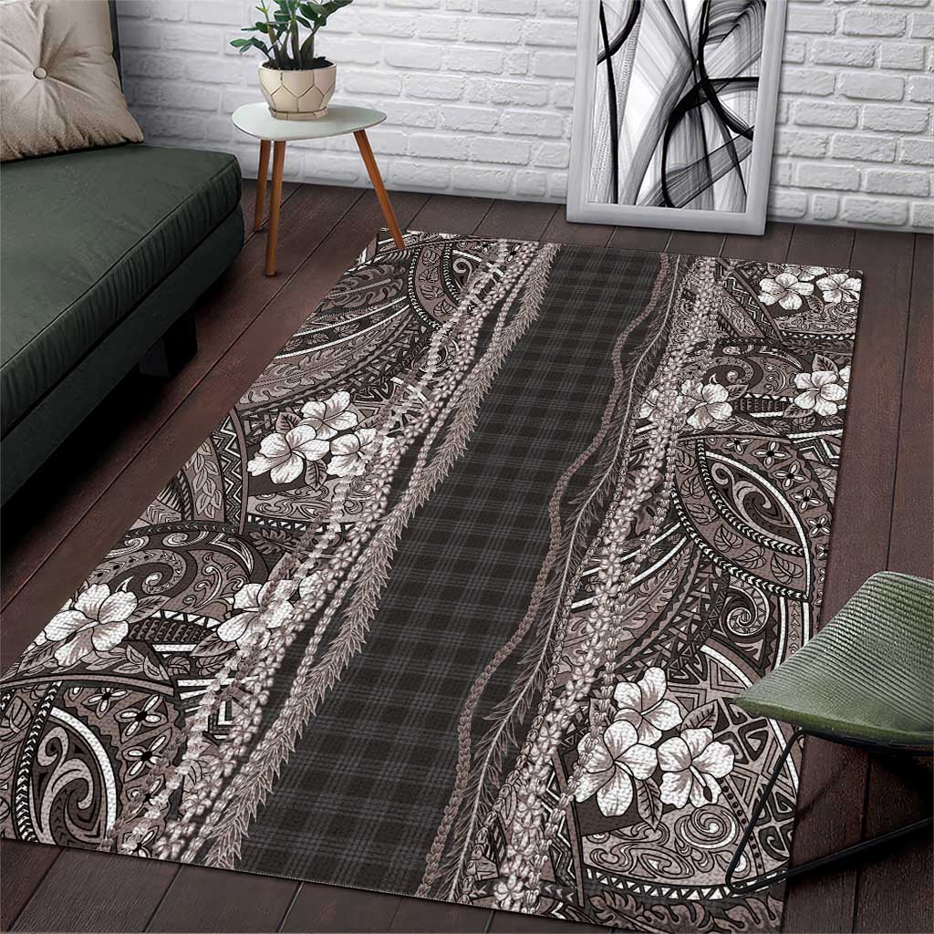 Hawaiian Art Flower Tribal with Lei Area Rug Palaka Pattern Grayscale - Polynesian Pride
