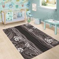 Hawaiian Art Flower Tribal with Lei Area Rug Palaka Pattern Grayscale - Polynesian Pride