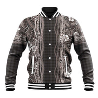 Hawaiian Art Flower Tribal with Lei Baseball Jacket Palaka Pattern Grayscale - Polynesian Pride