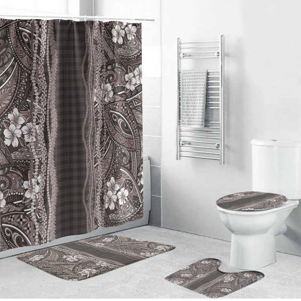 Hawaiian Art Flower Tribal with Lei Bathroom Set Palaka Pattern Grayscale - Polynesian Pride