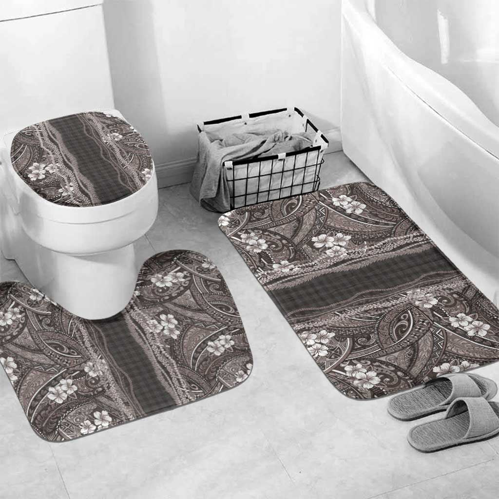 Hawaiian Art Flower Tribal with Lei Bathroom Set Palaka Pattern Grayscale - Polynesian Pride