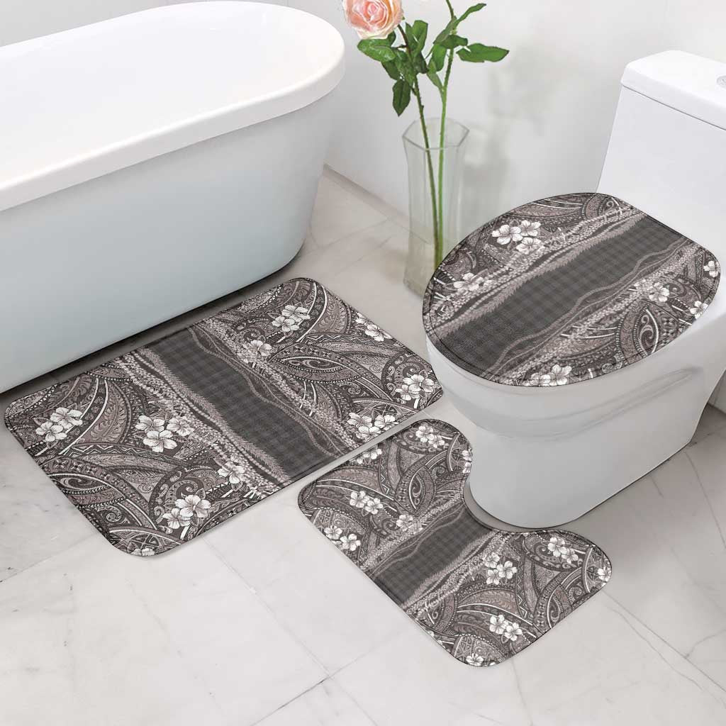 Hawaiian Art Flower Tribal with Lei Bathroom Set Palaka Pattern Grayscale - Polynesian Pride