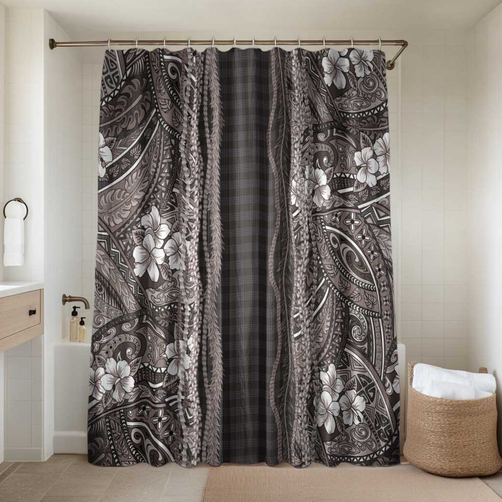 Hawaiian Art Flower Tribal with Lei Bathroom Set Palaka Pattern Grayscale - Polynesian Pride
