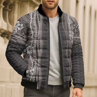 Hawaiian Art Flower Tribal with Lei Bomber Puffer Jacket Palaka Pattern Grayscale - Polynesian Pride