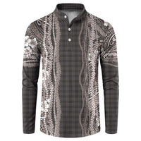 Hawaiian Art Flower Tribal with Lei Button Sweatshirt Palaka Pattern Grayscale - Polynesian Pride