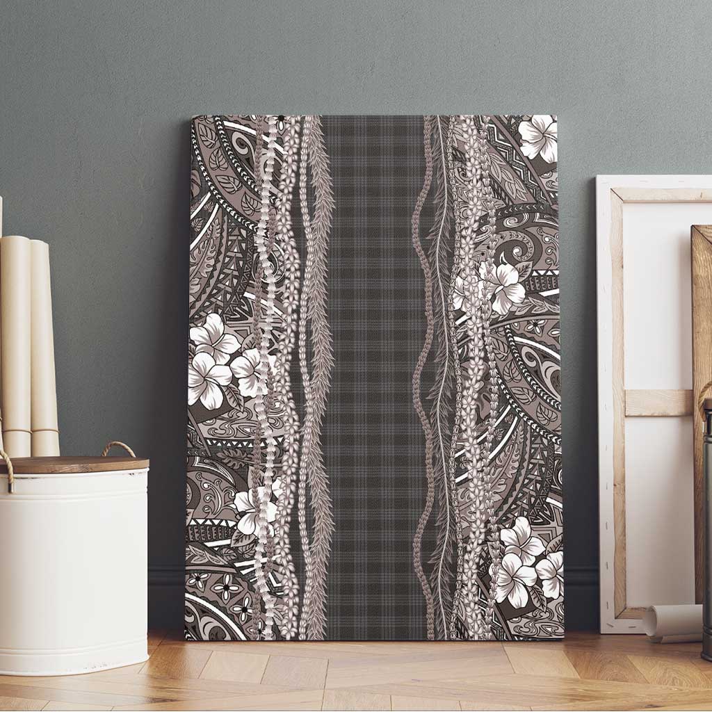Hawaiian Art Flower Tribal with Lei Canvas Wall Art Palaka Pattern Grayscale - Polynesian Pride