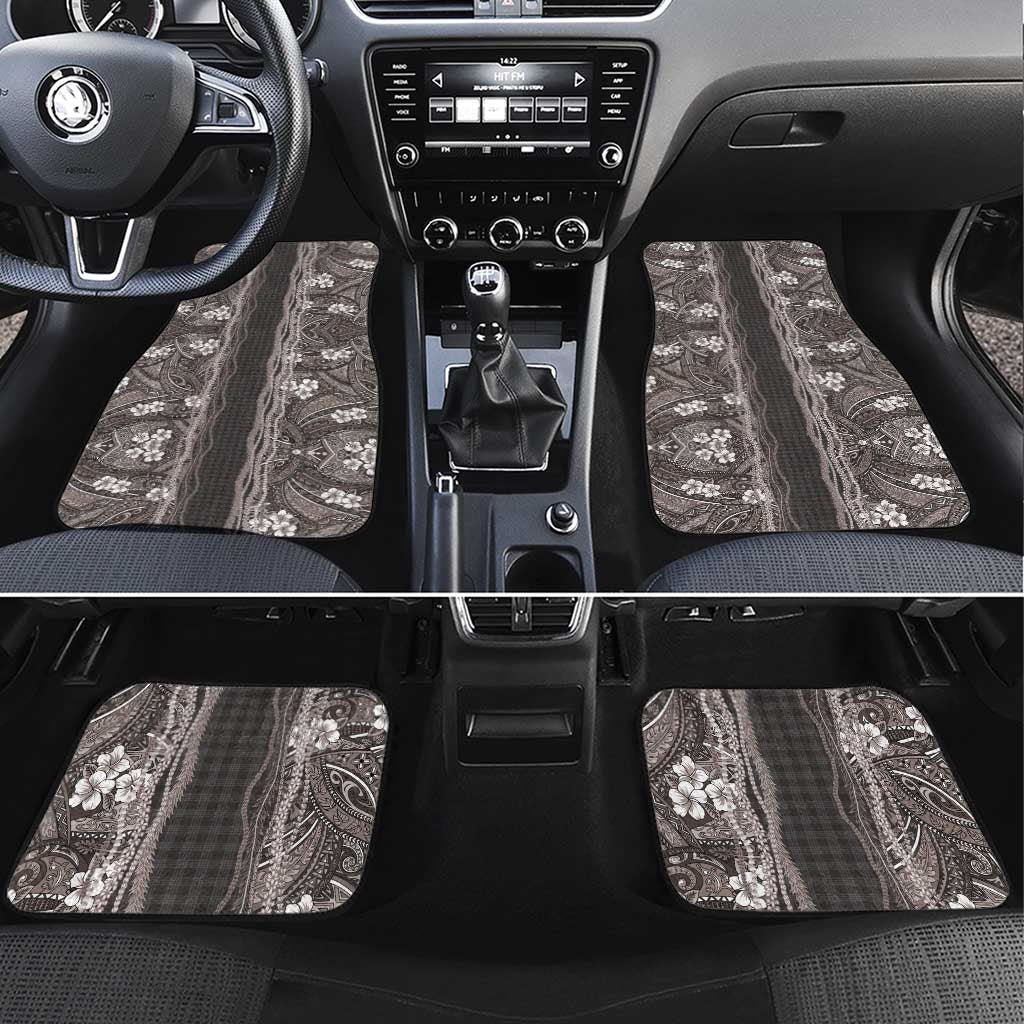 Hawaiian Art Flower Tribal with Lei Car Mats Palaka Pattern Grayscale - Polynesian Pride
