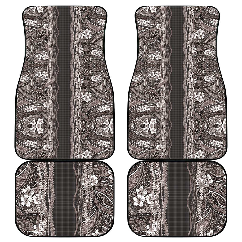 Hawaiian Art Flower Tribal with Lei Car Mats Palaka Pattern Grayscale - Polynesian Pride