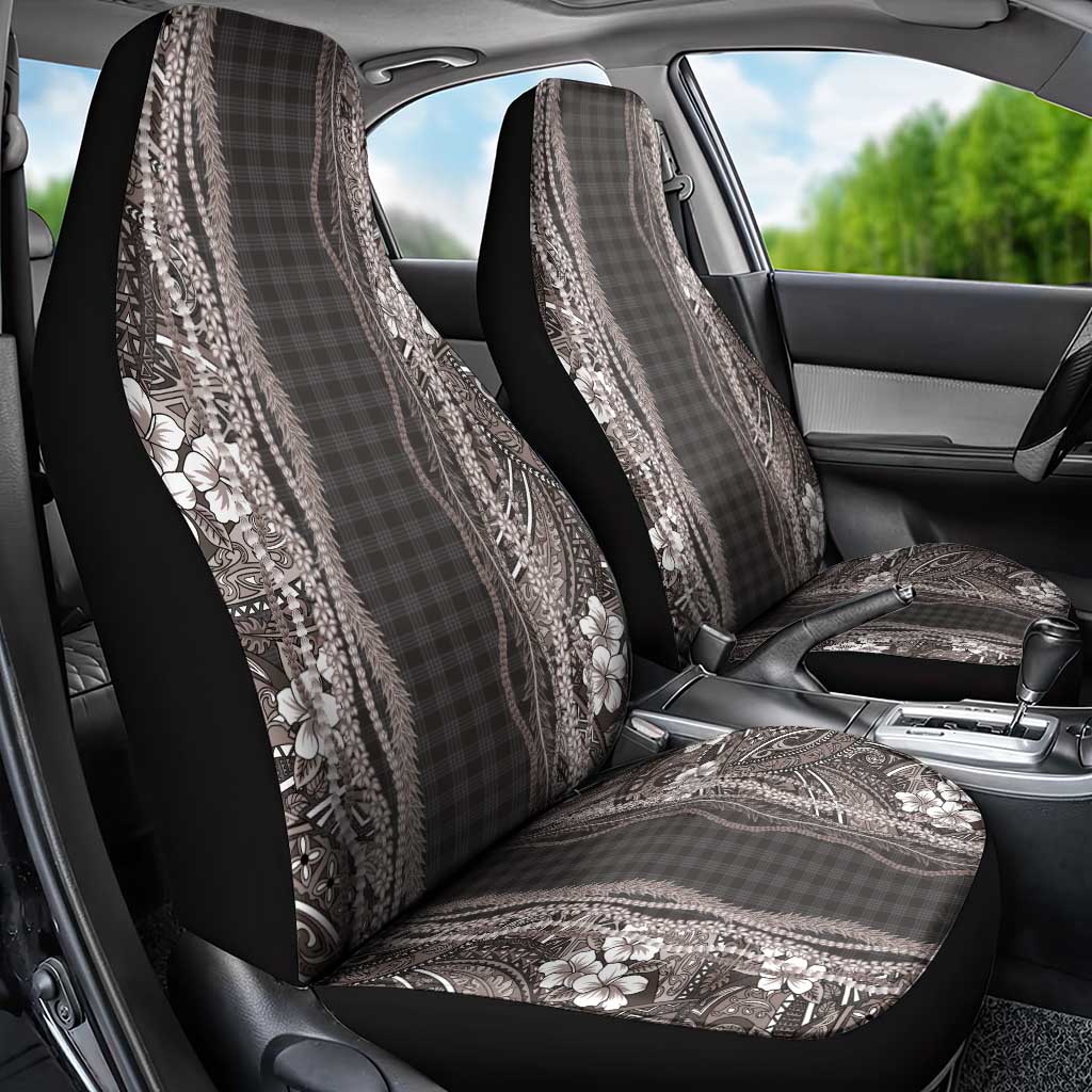 Hawaiian Art Flower Tribal with Lei Car Seat Cover Palaka Pattern Grayscale - Polynesian Pride