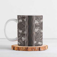 Hawaiian Art Flower Tribal with Lei Ceramic Mug Palaka Pattern Grayscale - Polynesian Pride