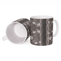 Hawaiian Art Flower Tribal with Lei Ceramic Mug Palaka Pattern Grayscale - Polynesian Pride