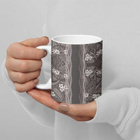 Hawaiian Art Flower Tribal with Lei Ceramic Mug Palaka Pattern Grayscale - Polynesian Pride