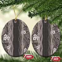 Hawaiian Art Flower Tribal with Lei Ceramic Ornament Palaka Pattern Grayscale - Polynesian Pride