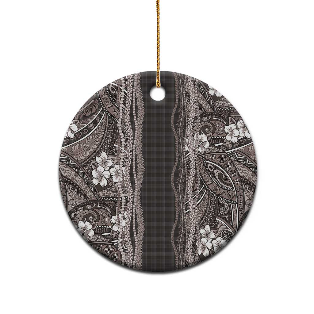 Hawaiian Art Flower Tribal with Lei Ceramic Ornament Palaka Pattern Grayscale - Polynesian Pride