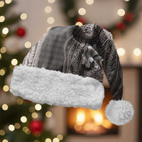 Hawaiian Art Flower Tribal with Lei Christmas Santa Hat Palaka Pattern Grayscale - Polynesian Pride