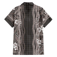 Hawaiian Art Flower Tribal with Lei Family Matching Long Sleeve Bodycon Dress and Hawaiian Shirt Palaka Pattern Grayscale - Polynesian Pride