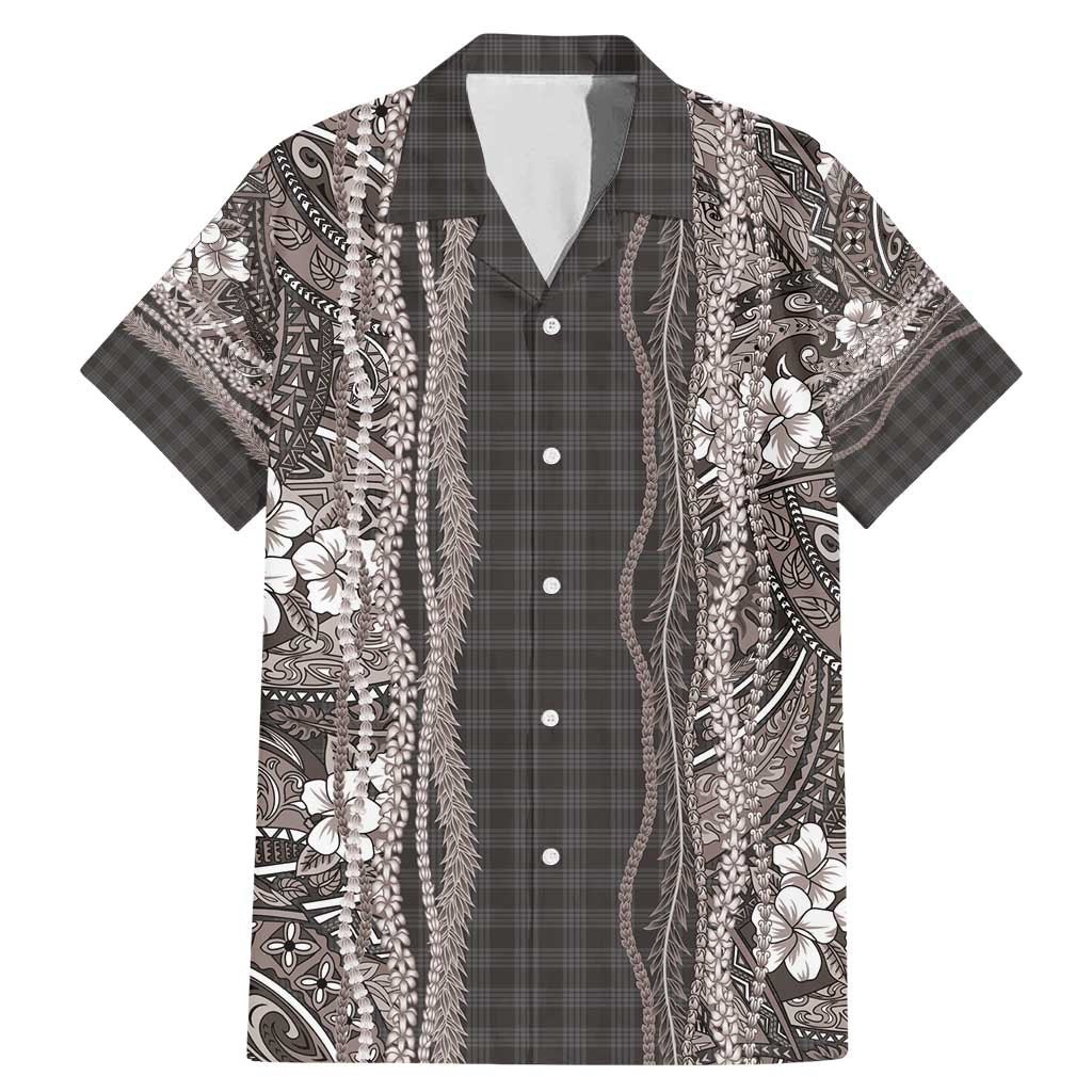 Hawaiian Art Flower Tribal with Lei Family Matching Mermaid Dress and Hawaiian Shirt Palaka Pattern Grayscale - Polynesian Pride
