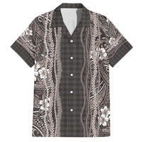 Hawaiian Art Flower Tribal with Lei Family Matching Tank Maxi Dress and Hawaiian Shirt Palaka Pattern Grayscale - Polynesian Pride