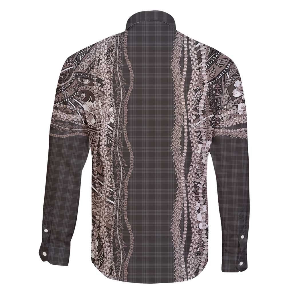 Hawaiian Art Flower Tribal with Lei Family Matching Tank Maxi Dress and Hawaiian Shirt Palaka Pattern Grayscale - Polynesian Pride