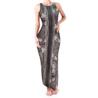 Hawaiian Art Flower Tribal with Lei Family Matching Tank Maxi Dress and Hawaiian Shirt Palaka Pattern Grayscale - Polynesian Pride