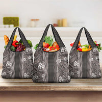 Hawaiian Art Flower Tribal with Lei Grocery Bag Palaka Pattern Grayscale - Polynesian Pride