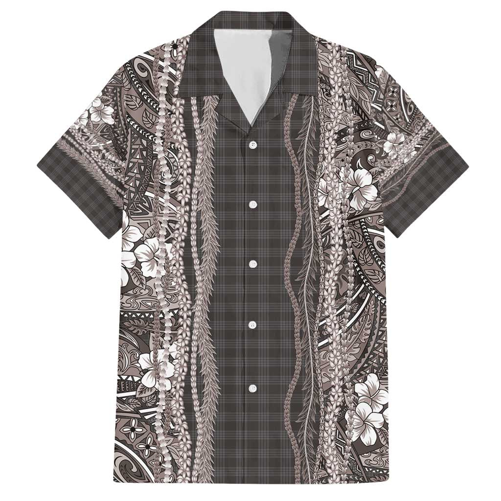 Hawaiian Art Flower Tribal with Lei Hawaiian Shirt Palaka Pattern Grayscale - Polynesian Pride