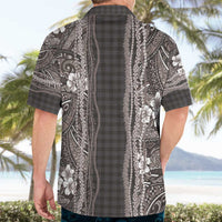 Hawaiian Art Flower Tribal with Lei Hawaiian Shirt Palaka Pattern Grayscale - Polynesian Pride