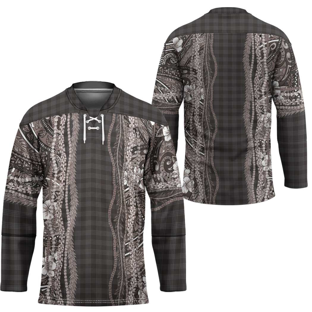 Hawaiian Art Flower Tribal with Lei Hockey Jersey Palaka Pattern Grayscale - Polynesian Pride