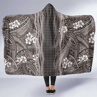 Hawaiian Art Flower Tribal with Lei Hooded Blanket Palaka Pattern Grayscale - Polynesian Pride