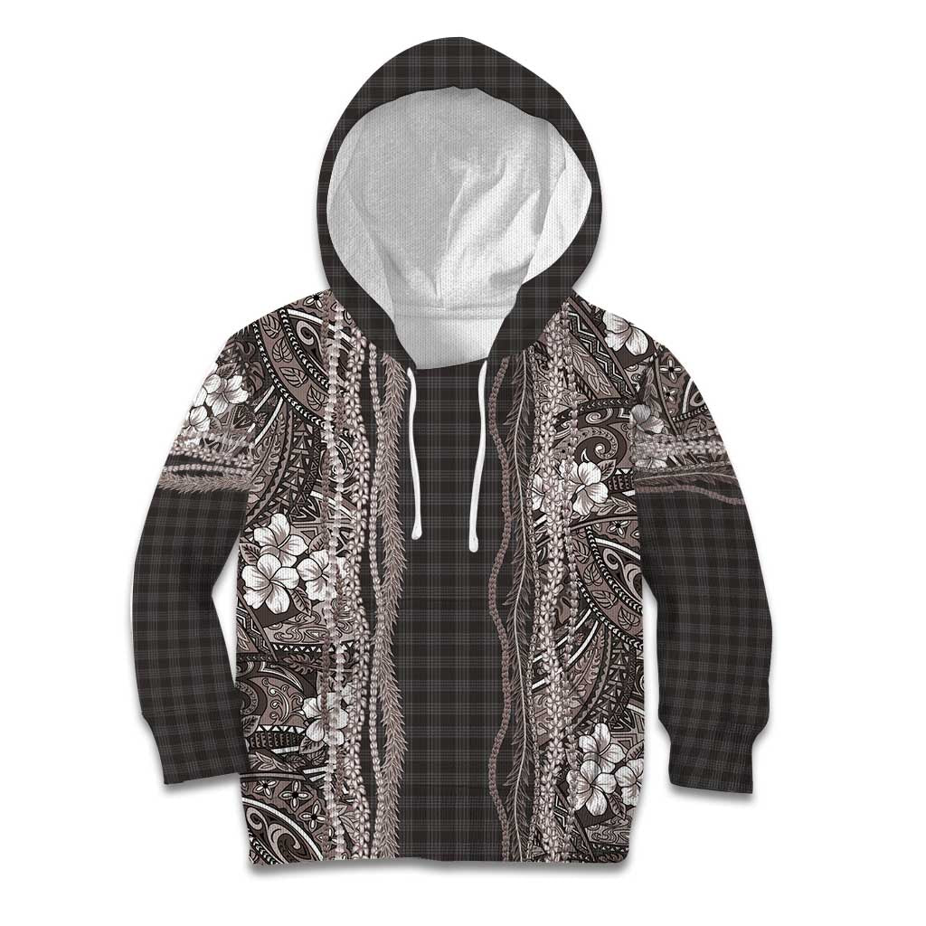 Hawaiian Art Flower Tribal with Lei Kid Hoodie Palaka Pattern Grayscale - Polynesian Pride