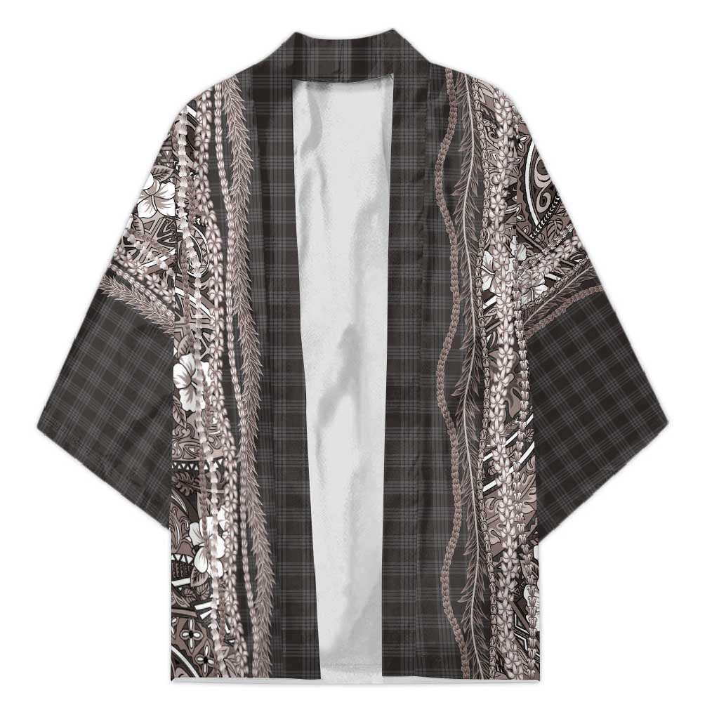 Hawaiian Art Flower Tribal with Lei Kimono Palaka Pattern Grayscale - Polynesian Pride