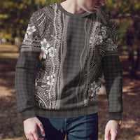 Hawaiian Art Flower Tribal with Lei Ugly Christmas Sweater Palaka Pattern Grayscale - Polynesian Pride