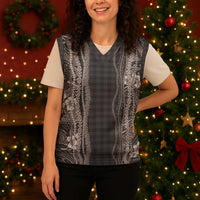 Hawaiian Art Flower Tribal with Lei Christmas Knitted V-Neck Vest Palaka Pattern Grayscale - Polynesian Pride