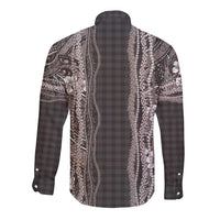 Hawaiian Art Flower Tribal with Lei Long Sleeve Button Shirt Palaka Pattern Grayscale - Polynesian Pride