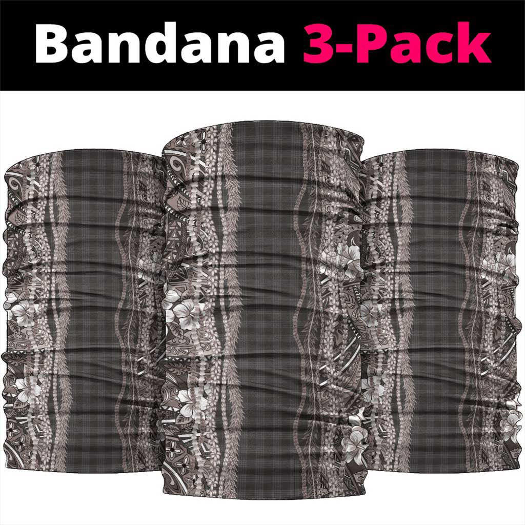 Hawaiian Art Flower Tribal with Lei Neck Gaiter Palaka Pattern Grayscale - Polynesian Pride
