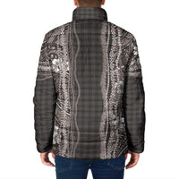 Hawaiian Art Flower Tribal with Lei Padded Jacket Palaka Pattern Grayscale - Polynesian Pride