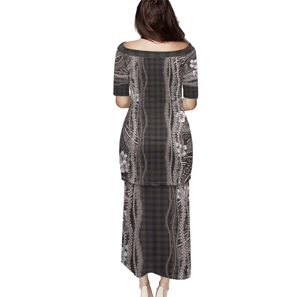 Hawaiian Art Flower Tribal with Lei Puletasi Palaka Pattern Grayscale - Polynesian Pride