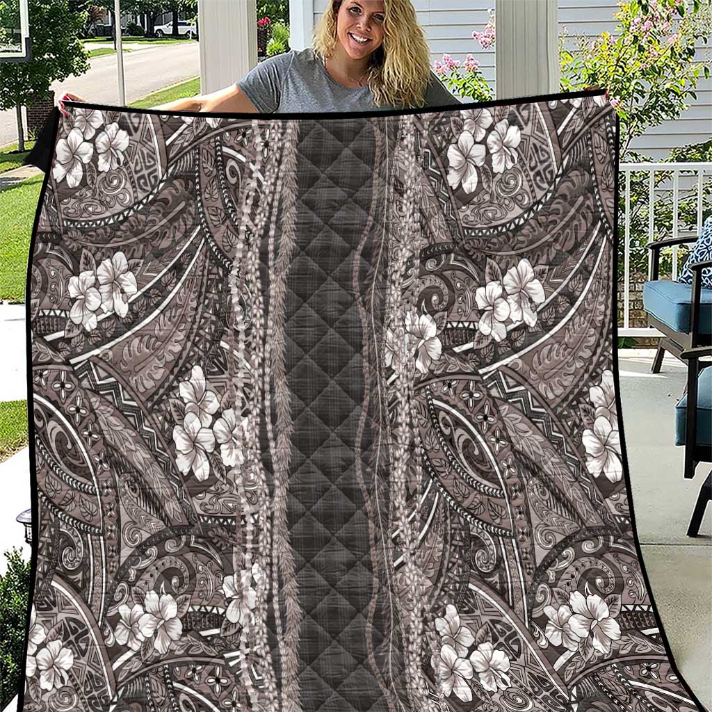 Hawaiian Art Flower Tribal with Lei Quilt Palaka Pattern Grayscale - Polynesian Pride