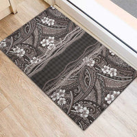 Hawaiian Art Flower Tribal with Lei Rubber Doormat Palaka Pattern Grayscale - Polynesian Pride