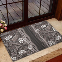 Hawaiian Art Flower Tribal with Lei Rubber Doormat Palaka Pattern Grayscale - Polynesian Pride