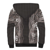 Hawaiian Art Flower Tribal with Lei Sherpa Hoodie Palaka Pattern Grayscale - Polynesian Pride