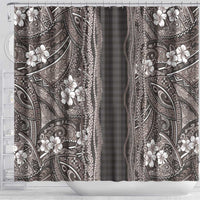 Hawaiian Art Flower Tribal with Lei Shower Curtain Palaka Pattern Grayscale - Polynesian Pride