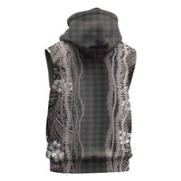 Hawaiian Art Flower Tribal with Lei Sleeveless Hoodie Palaka Pattern Grayscale - Polynesian Pride