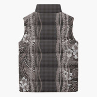Hawaiian Art Flower Tribal with Lei Sleeveless Puffer Jacket Palaka Pattern Grayscale - Polynesian Pride