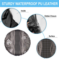 Hawaiian Art Flower Tribal with Lei Spare Tire Cover Palaka Pattern Grayscale - Polynesian Pride