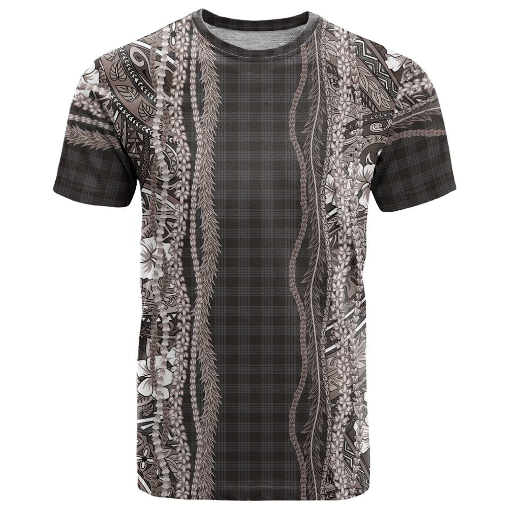 Hawaiian Art Flower Tribal with Lei T Shirt Palaka Pattern Grayscale - Polynesian Pride