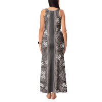 Hawaiian Art Flower Tribal with Lei Tank Maxi Dress Palaka Pattern Grayscale - Polynesian Pride