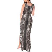 Hawaiian Art Flower Tribal with Lei Tank Maxi Dress Palaka Pattern Grayscale - Polynesian Pride