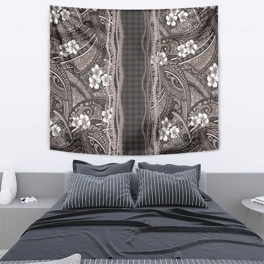 Hawaiian Art Flower Tribal with Lei Tapestry Palaka Pattern Grayscale - Polynesian Pride