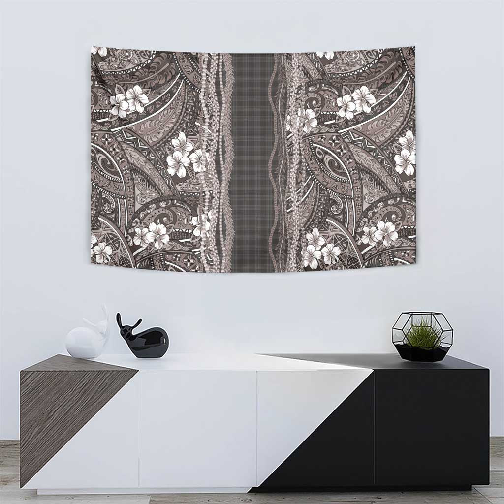 Hawaiian Art Flower Tribal with Lei Tapestry Palaka Pattern Grayscale - Polynesian Pride